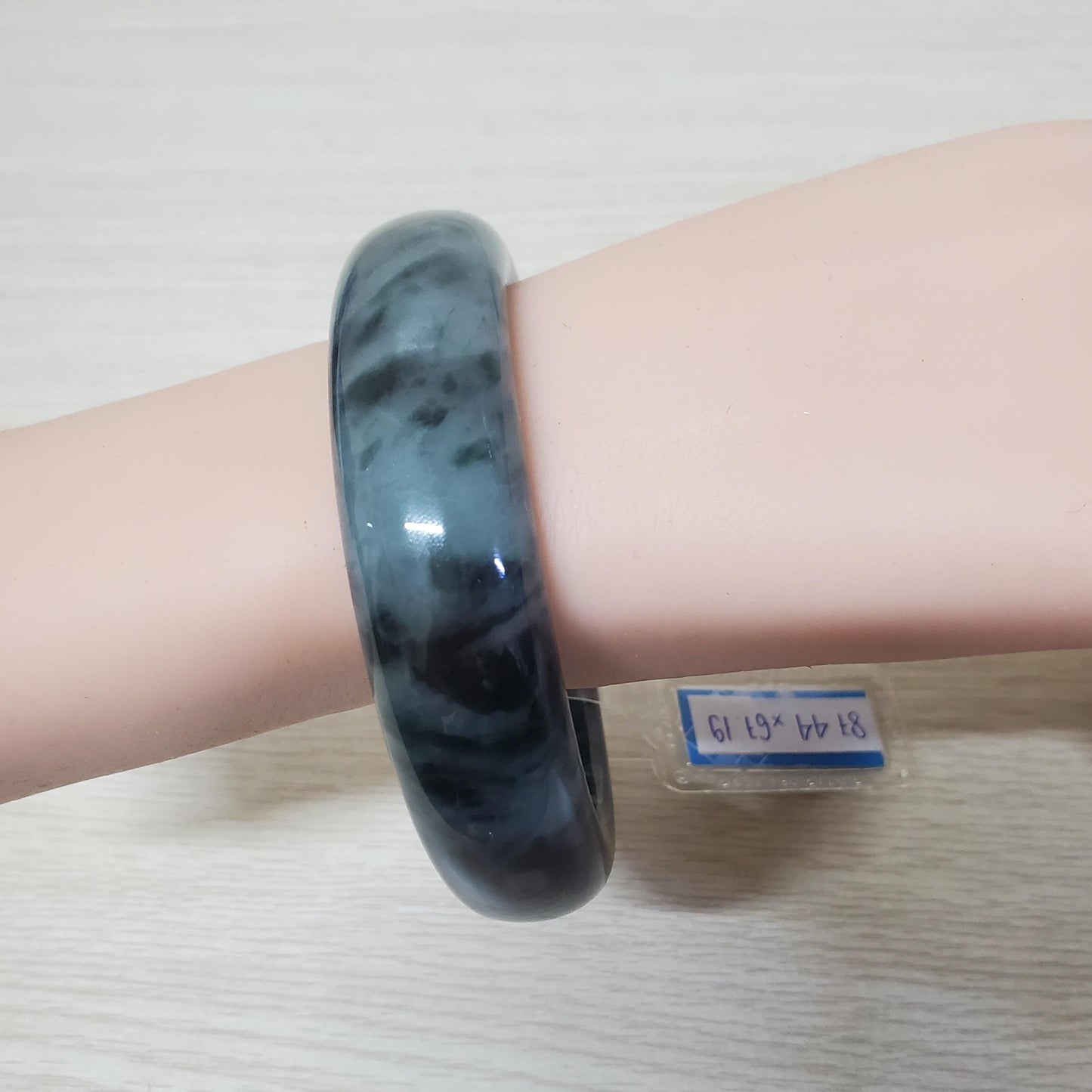Yingmart 67mm PNJ325771 Certified Natural Color Black Grey White Natural Jadeite Jade Bangle Bracelet, Real Gemstone, Gift for Her Mom