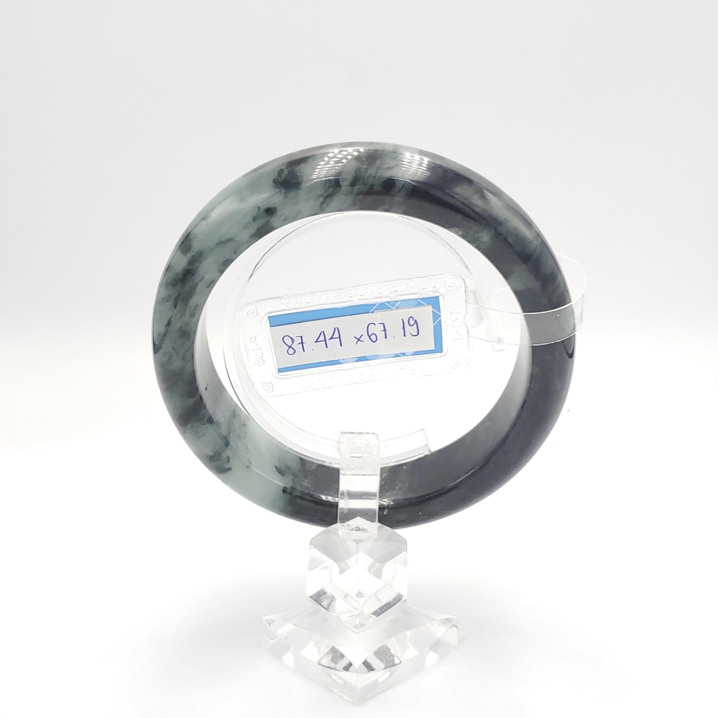 Yingmart 67mm PNJ325771 Certified Natural Color Black Grey White Natural Jadeite Jade Bangle Bracelet, Real Gemstone, Gift for Her Mom