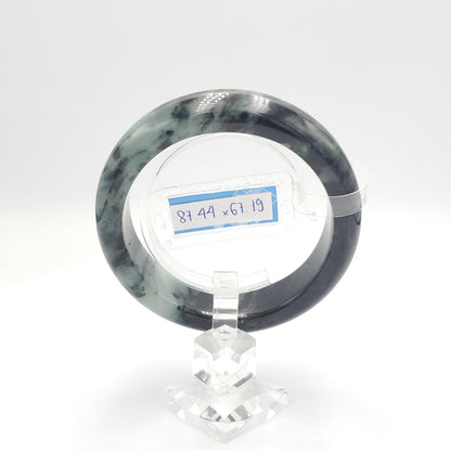 Yingmart 67mm PNJ325771 Certified Natural Color Black Grey White Natural Jadeite Jade Bangle Bracelet, Real Gemstone, Gift for Her Mom
