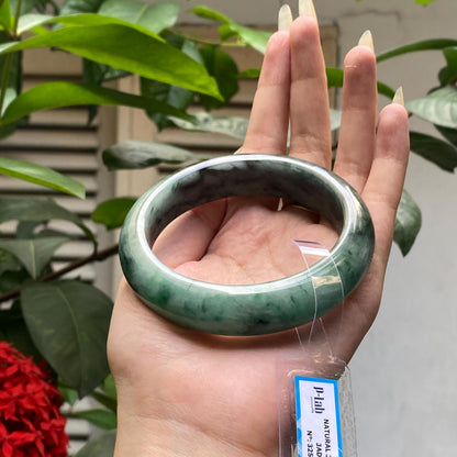 Yingmart 66mm PNJ325762 Certified Natural Color Grey Black Natural Jadeite Jade Bangle Bracelet, Real Gemstone, Gift for Her Mom Grandma