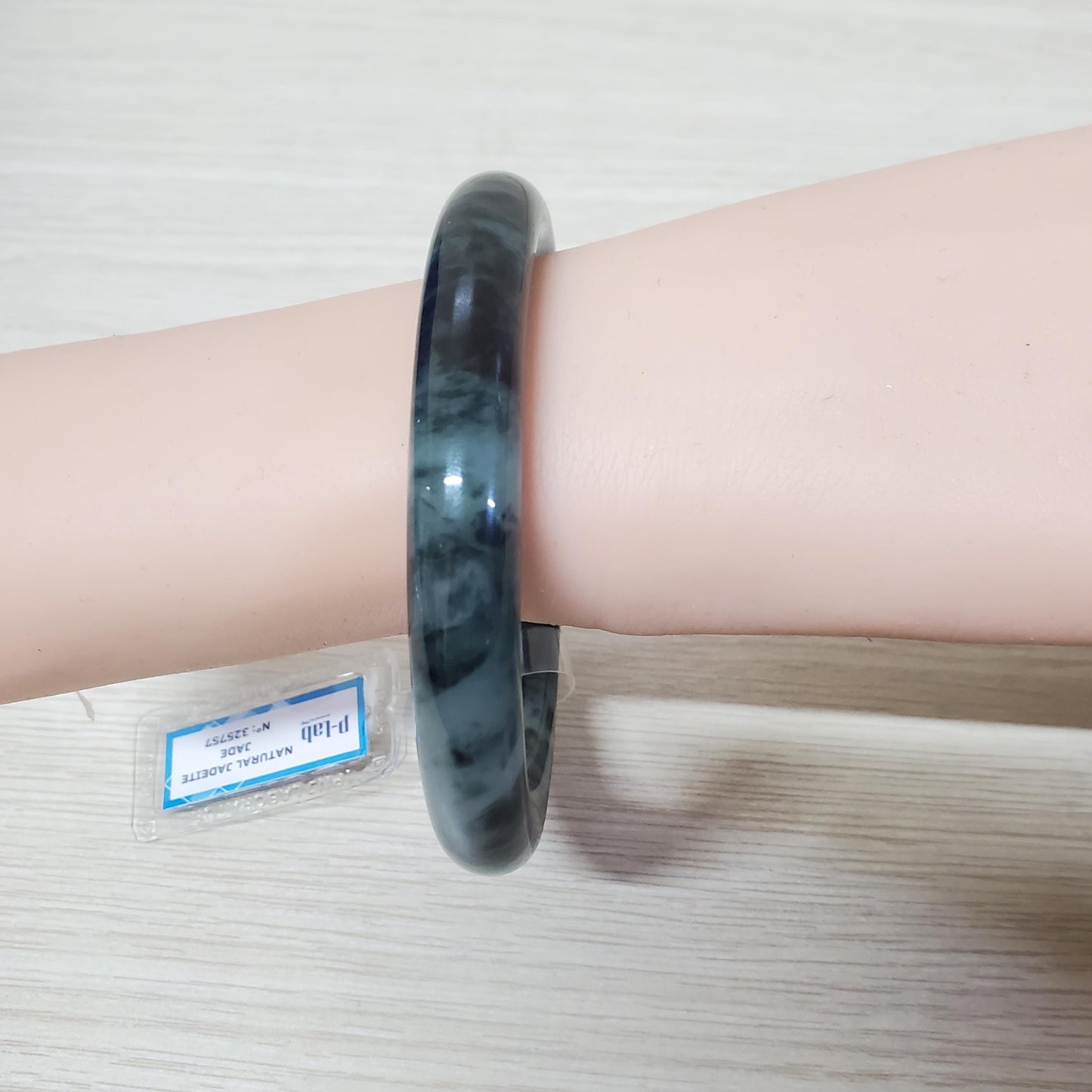 Yingmart 67mm PNJ325757 Certified Natural Color Grey Black Natural Jadeite Jade Bangle Bracelet, Real Gemstone, Gift for Her Mom Grandma