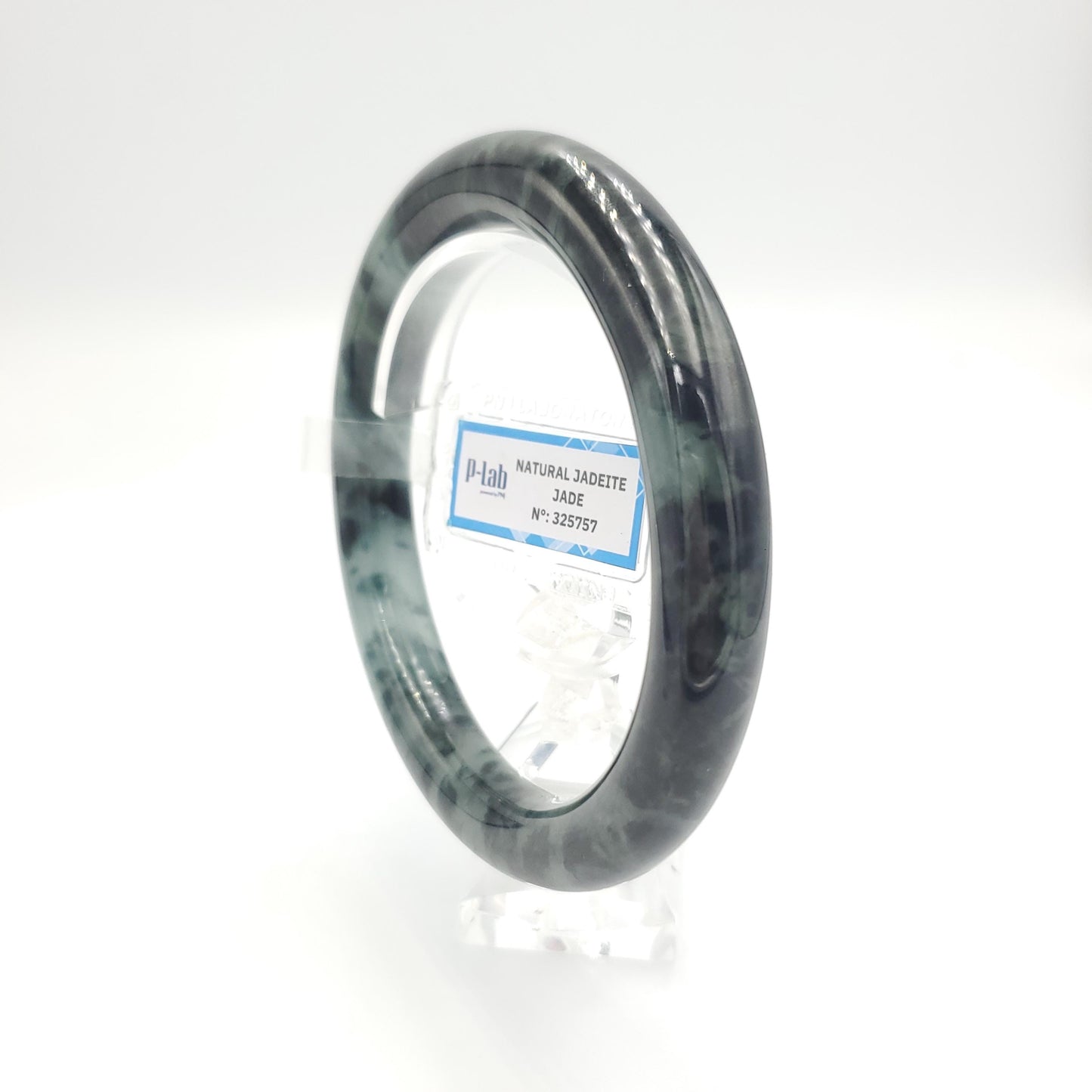 Yingmart 67mm PNJ325757 Certified Natural Color Grey Black Natural Jadeite Jade Bangle Bracelet, Real Gemstone, Gift for Her Mom Grandma