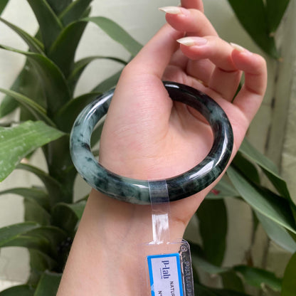 Yingmart 67mm PNJ325757 Certified Natural Color Grey Black Natural Jadeite Jade Bangle Bracelet, Real Gemstone, Gift for Her Mom Grandma