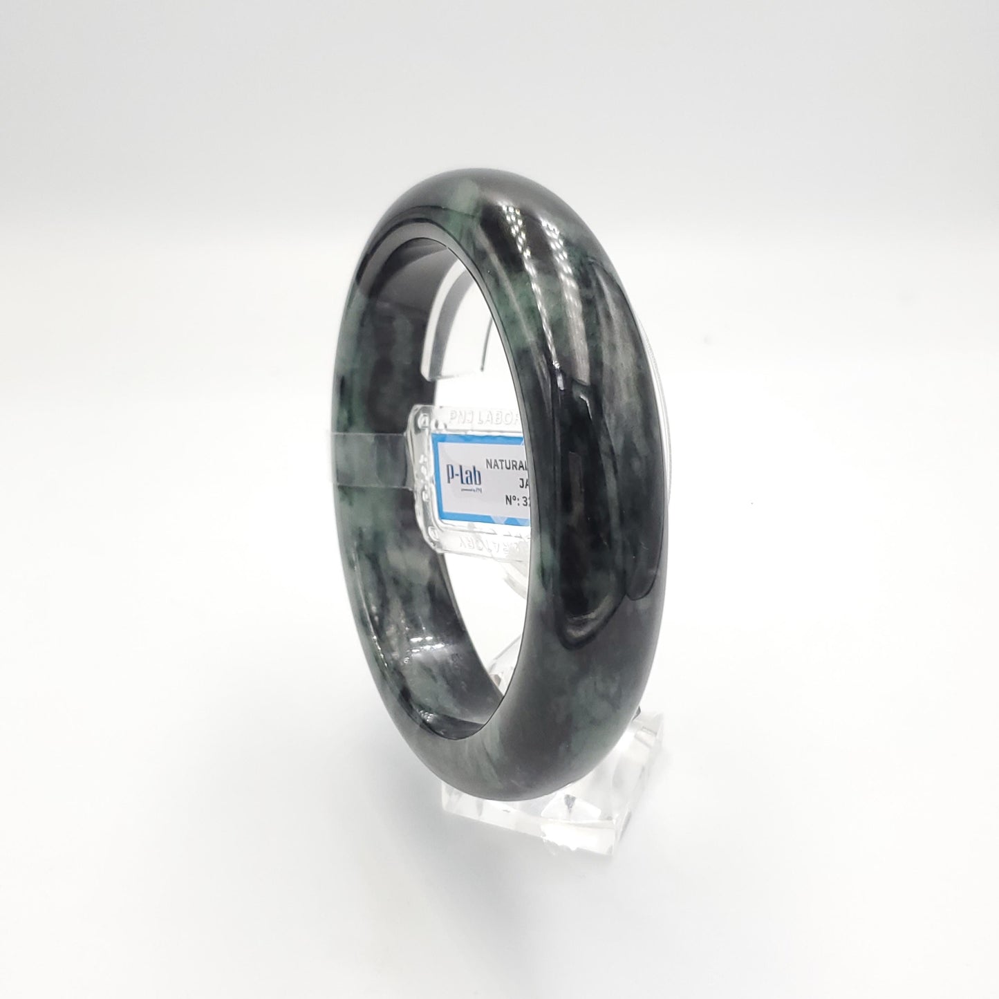 Yingmart 71mm PNJ325774 Certified Natural Color Black Grey Natural Jadeite Jade Bangle Bracelet, Real Gemstone, Gift for Her Mom Grandma