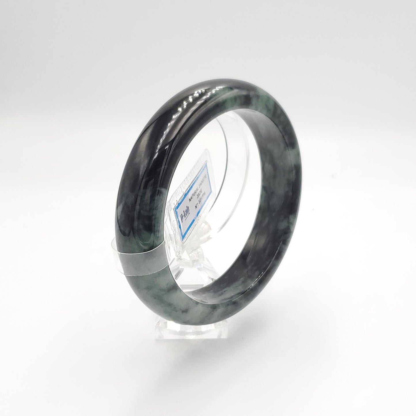 Yingmart 71mm PNJ325774 Certified Natural Color Black Grey Natural Jadeite Jade Bangle Bracelet, Real Gemstone, Gift for Her Mom Grandma