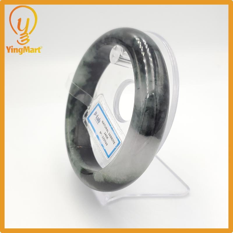 Yingmart 71mm PNJ325769 Certified Natural Color Grey Black White Natural Jadeite Jade Bangle Bracelet, Real Gemstone, Gift for Her Mom
