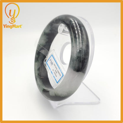 Yingmart 71mm PNJ325769 Certified Natural Color Grey Black White Natural Jadeite Jade Bangle Bracelet, Real Gemstone, Gift for Her Mom