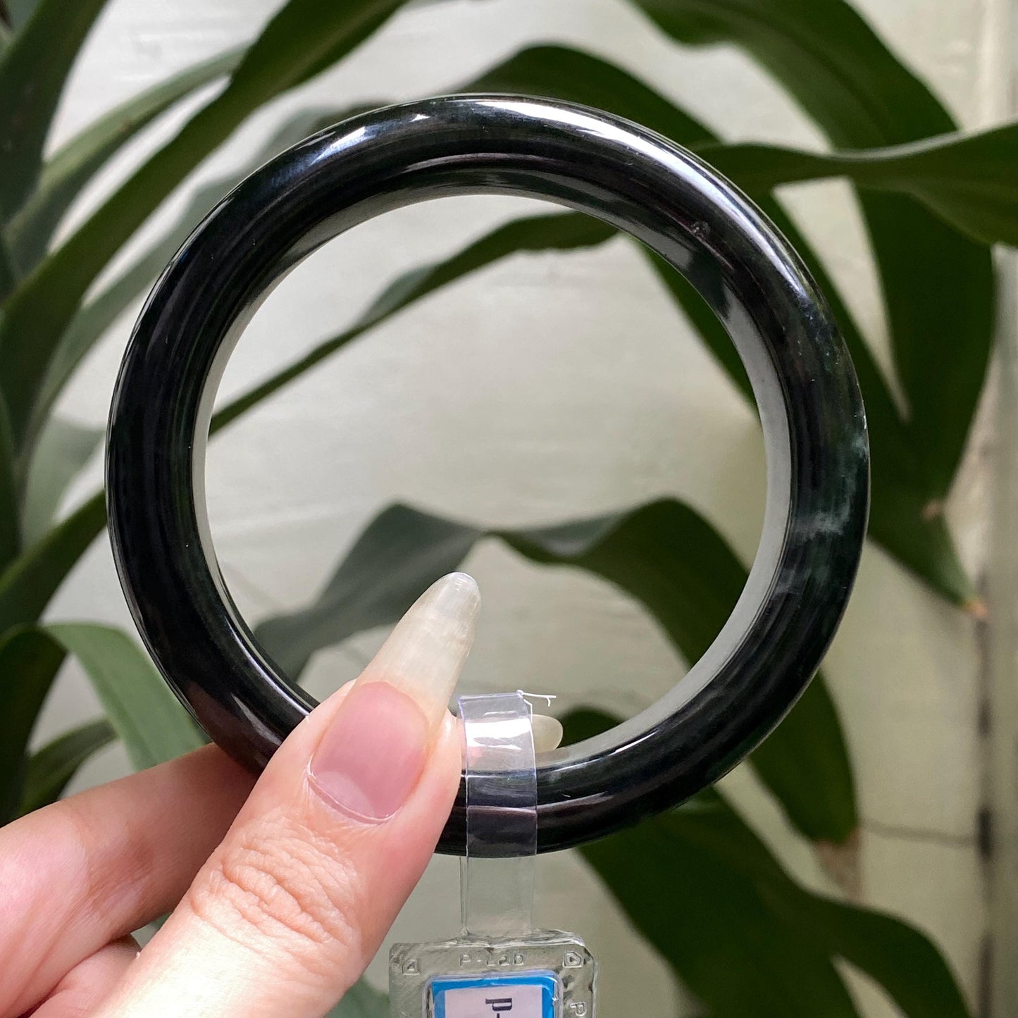 Yingmart 66mm PNJ325808 Certified Natural Color Grey, Black Natural Jadeite Jade Bangle Bracelet, Real Gemstone, Gift for Her Mom