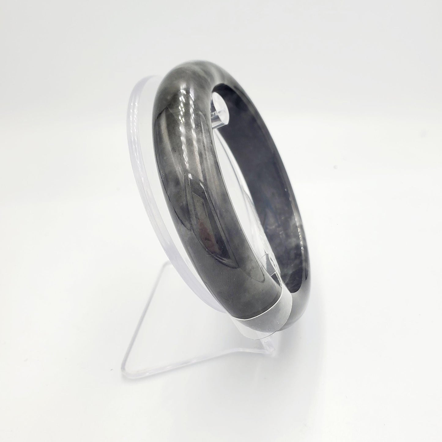 Jade Bangle 71mm PNJ325776 Certified | Natural Color Grey,White Grey, Black Jade Bangle Bracelet, Real Gemstone, Gift for Women, Men, Mother