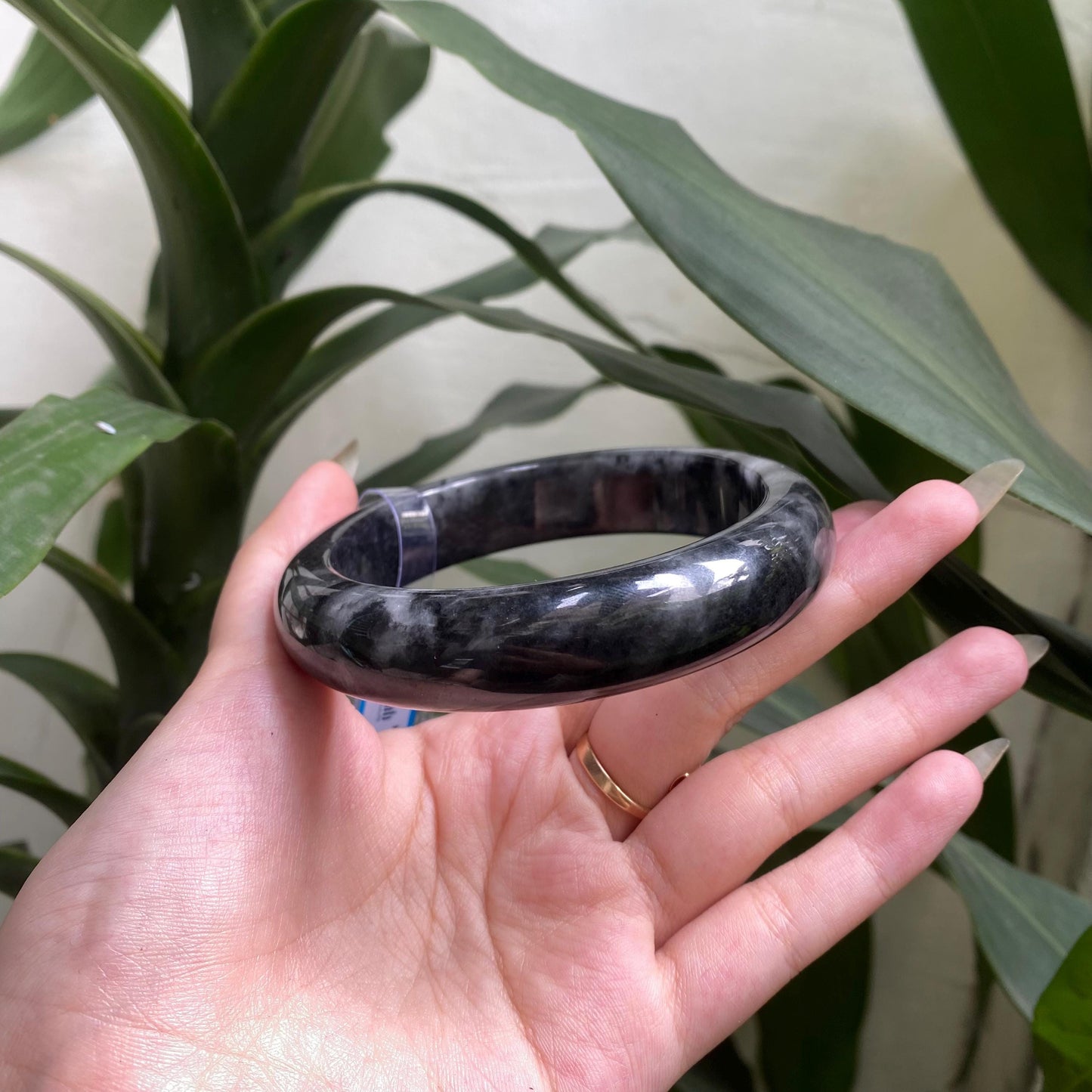 Jade Bangle 71mm PNJ325776 Certified | Natural Color Grey,White Grey, Black Jade Bangle Bracelet, Real Gemstone, Gift for Women, Men, Mother