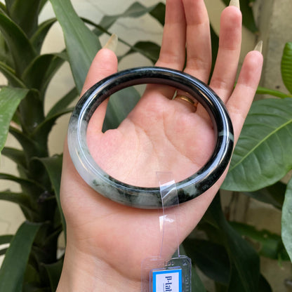 Jade Bangle 72mm PNJ325758 Certified | Natural Color Grey White, Very Light Purple, Brown, Grey, Black Jade Bangle Bracelet, Real Gemstone