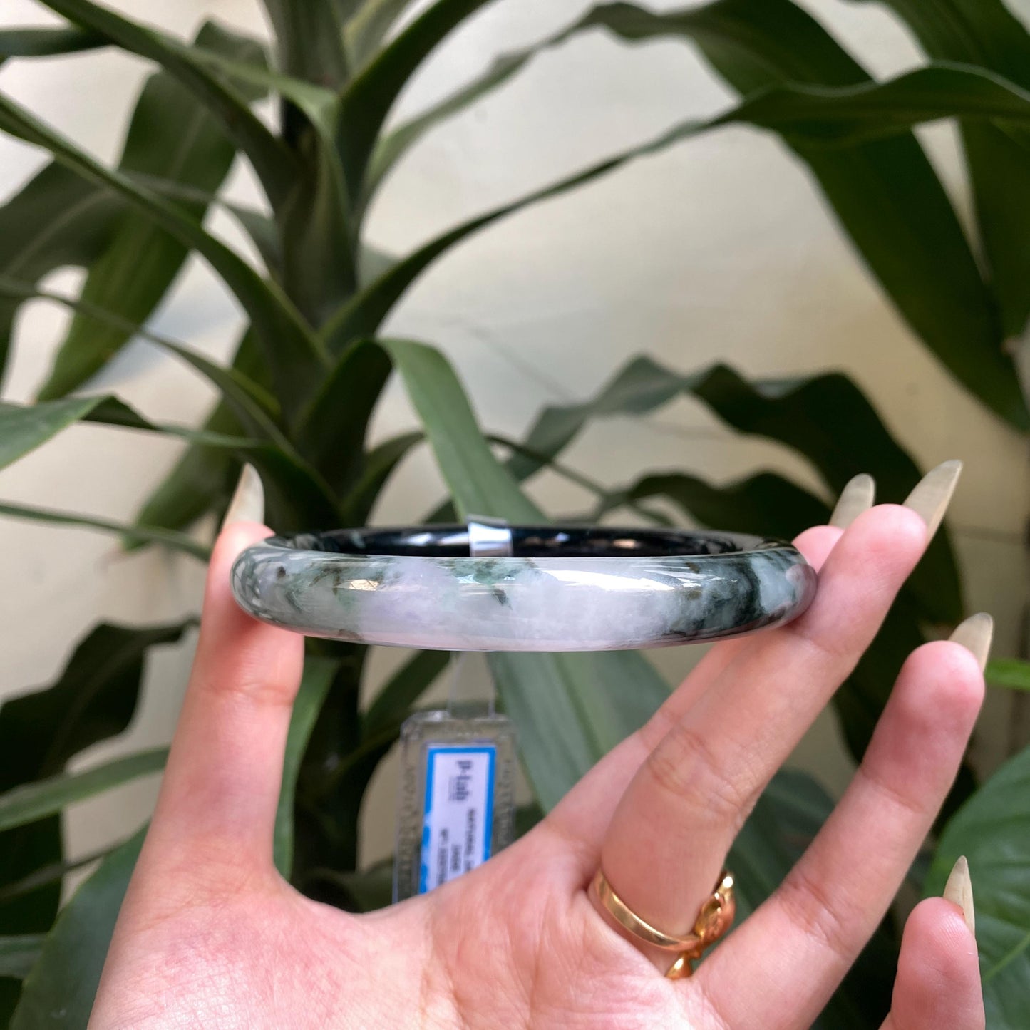 Jade Bangle 72mm PNJ325758 Certified | Natural Color Grey White, Very Light Purple, Brown, Grey, Black Jade Bangle Bracelet, Real Gemstone