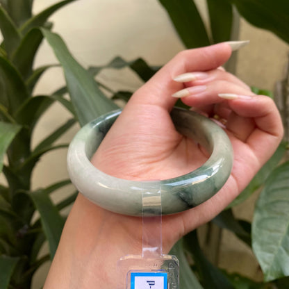 Jade Bangle 66mm PNJ325759 Certified | Natural Color Grey White, Grey, Brown Jade Bangle Bracelet, Real Gemstone, Gift for Women, Men
