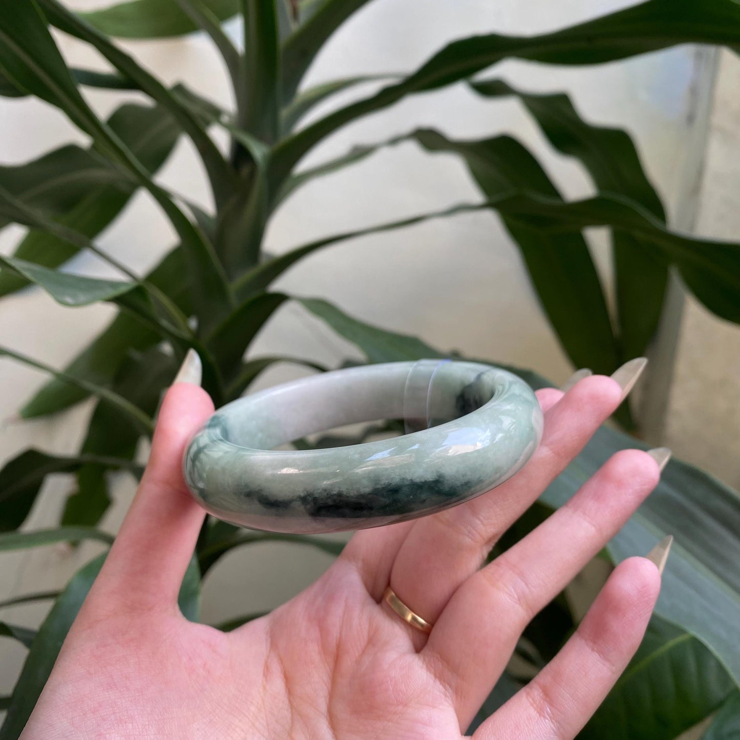 Jade Bangle 66mm PNJ325759 Certified | Natural Color Grey White, Grey, Brown Jade Bangle Bracelet, Real Gemstone, Gift for Women, Men