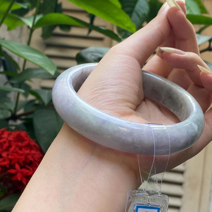 Jade Bangle 71mm PNJ325760 Certified | Natural Color Grey White, Very Light Purple Jade Bangle Bracelet, Real Gemstone, Gift for Women, Men