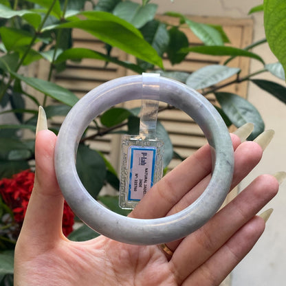 Jade Bangle 71mm PNJ325760 Certified | Natural Color Grey White, Very Light Purple Jade Bangle Bracelet, Real Gemstone, Gift for Women, Men