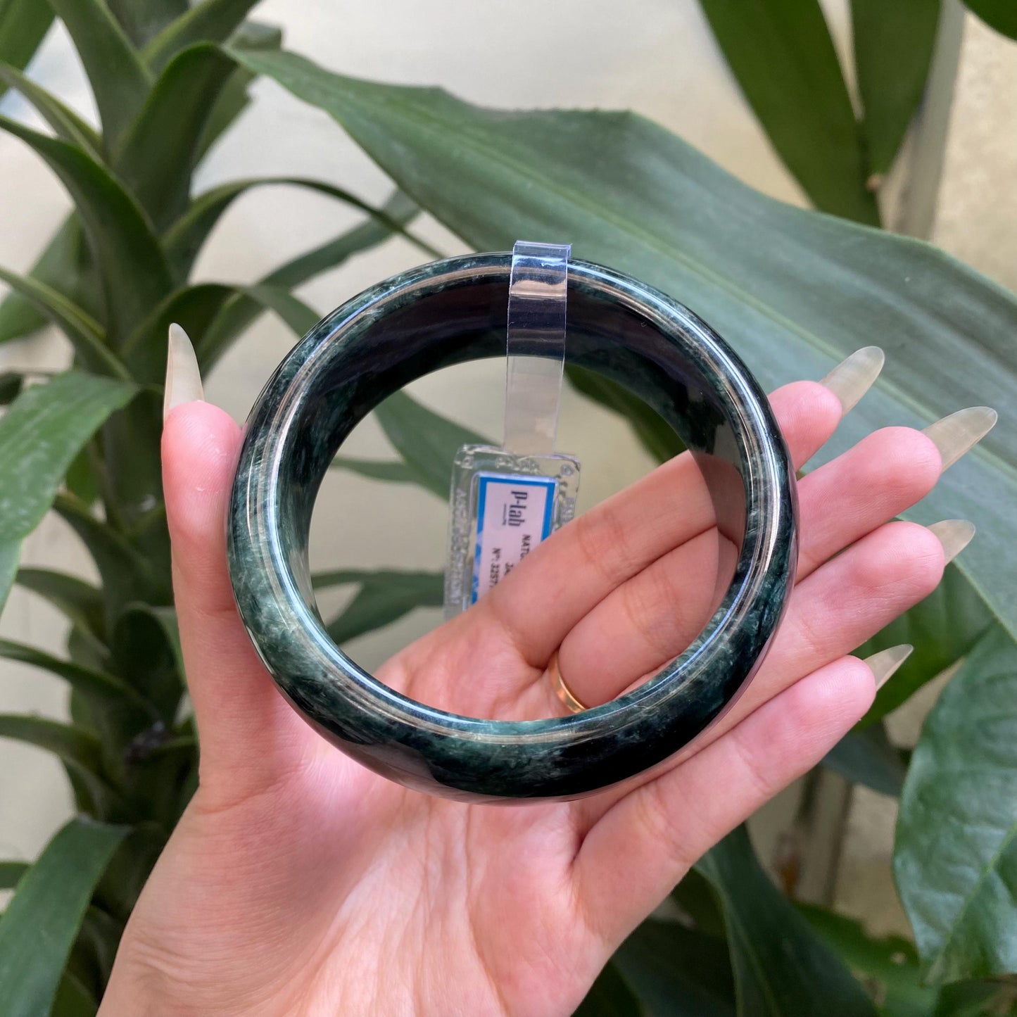 Jade Bangle 67mm PNJ325770 Certified | Natural Color Grey White, Brown, Grey, Black Jade Bangle Bracelet, Real Gemstone, Gift for Women, Men