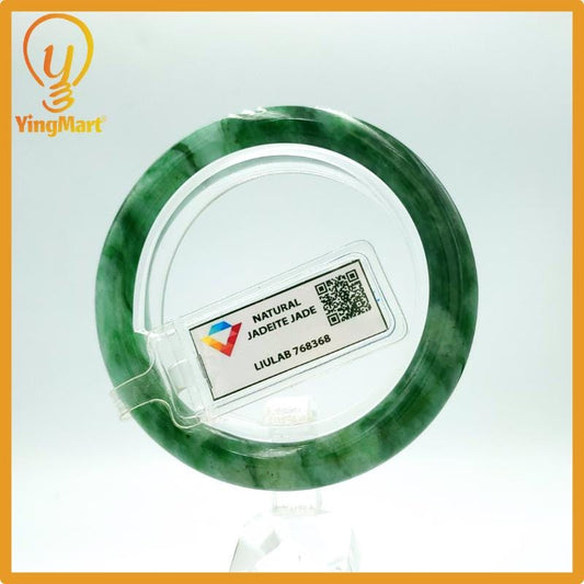 Yingmart 52mm Certified Genuine Type A Green Grey Black White Jadeite Jade Bracelet, Gift for her, Bangle For Mom, Bracelet for Grandma