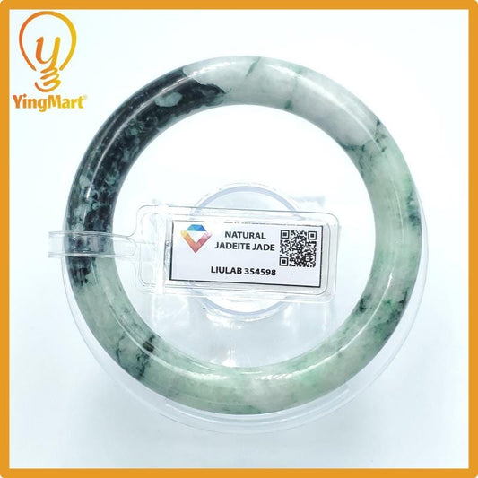 Yingmart 56mm Certified Genuine Type A Green Black White Jadeite Jade Bracelet, Gift for her, Bangle For Mom, Bracelet for Grandma Sister