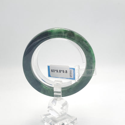 Yingmart  60mm PNJ302743 Certified Natural Color Dark Green Black Natural Jadeite Jade Bangle Bracelet, Real Gemstone, Gift for Her Mom