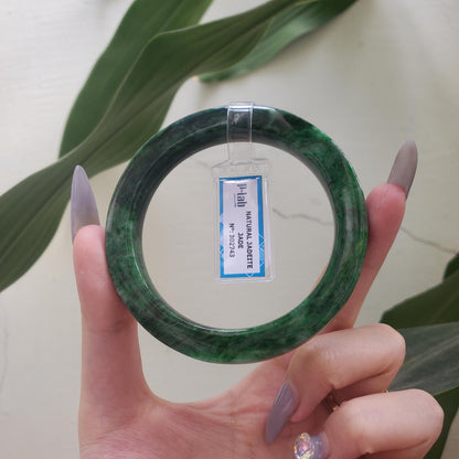 Yingmart  60mm PNJ302743 Certified Natural Color Dark Green Black Natural Jadeite Jade Bangle Bracelet, Real Gemstone, Gift for Her Mom