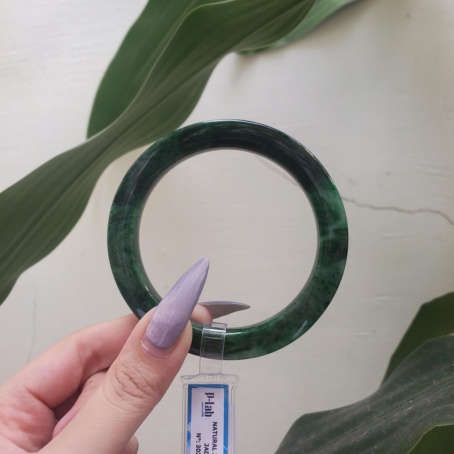 Yingmart  60mm PNJ302743 Certified Natural Color Dark Green Black Natural Jadeite Jade Bangle Bracelet, Real Gemstone, Gift for Her Mom