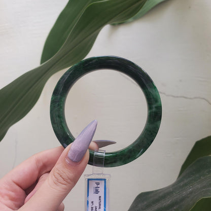 Yingmart  60mm PNJ302743 Certified Natural Color Dark Green Black Natural Jadeite Jade Bangle Bracelet, Real Gemstone, Gift for Her Mom