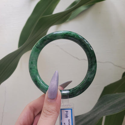 Yingmart  61mm PNJ302753 Certified Natural Color Dark Green Black Natural Jadeite Jade Bangle Bracelet, Real Gemstone, Gift for Her Mom