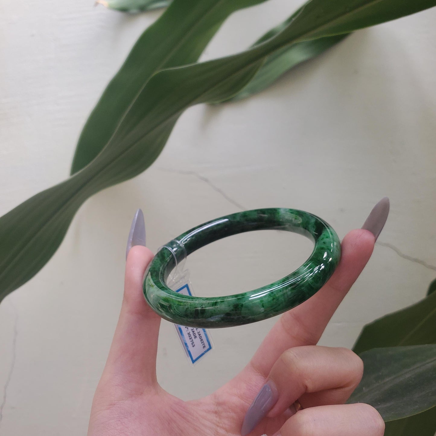 Yingmart  61mm PNJ302753 Certified Natural Color Dark Green Black Natural Jadeite Jade Bangle Bracelet, Real Gemstone, Gift for Her Mom