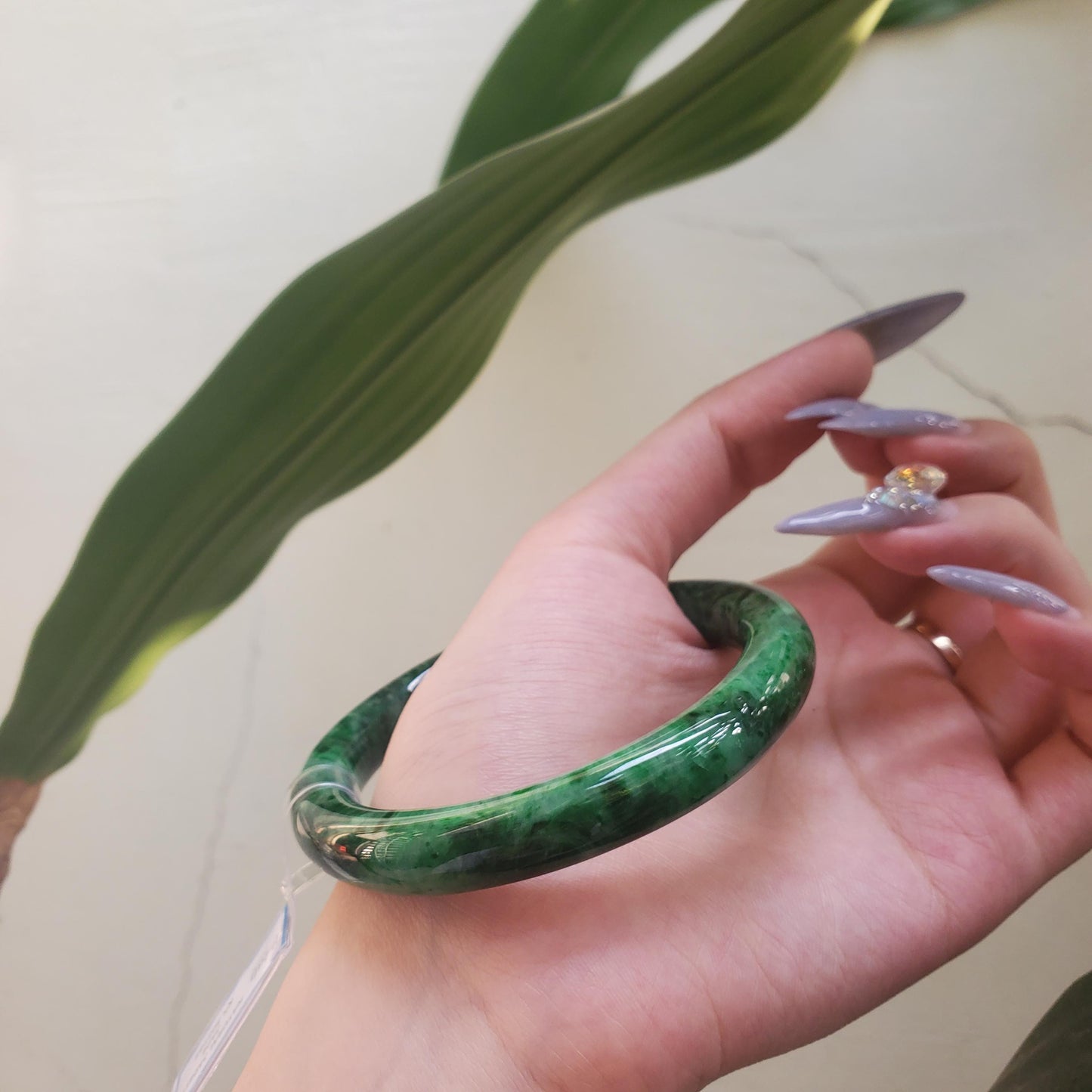 Yingmart  61mm PNJ302753 Certified Natural Color Dark Green Black Natural Jadeite Jade Bangle Bracelet, Real Gemstone, Gift for Her Mom