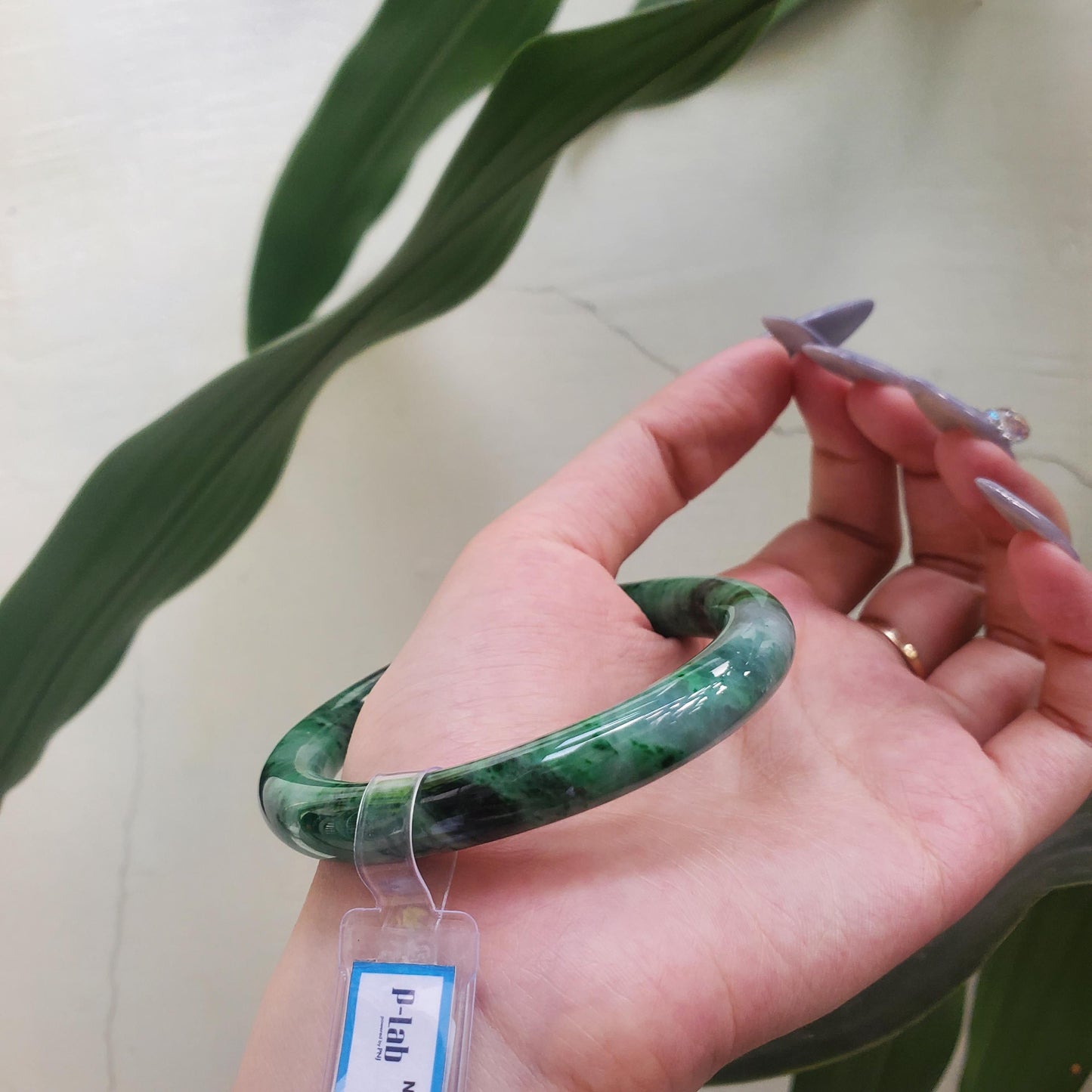 Yingmart  60mm PNJ302760 Certified Natural Color Dark Green Black Natural Jadeite Jade Bangle Bracelet, Real Gemstone, Gift for Her Mom
