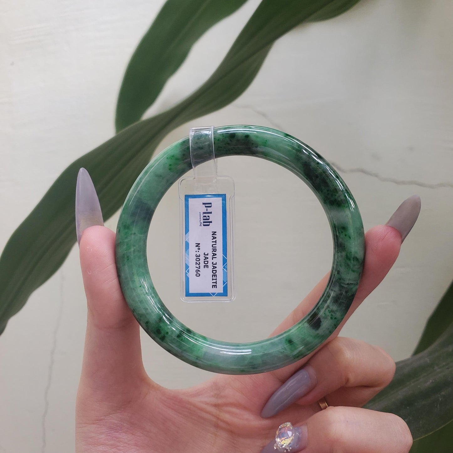 Yingmart  60mm PNJ302760 Certified Natural Color Dark Green Black Natural Jadeite Jade Bangle Bracelet, Real Gemstone, Gift for Her Mom