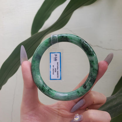 Yingmart  60mm PNJ302760 Certified Natural Color Dark Green Black Natural Jadeite Jade Bangle Bracelet, Real Gemstone, Gift for Her Mom