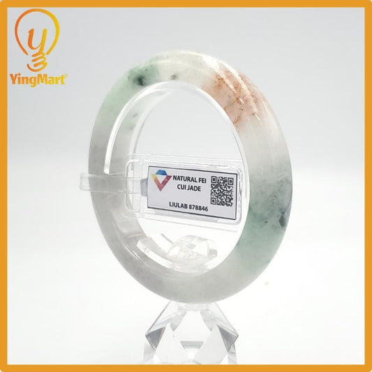 Yingmart 53mm LIULAB 878846 Green White Orange Brown Genuine Burmese Type A Jaideite Jade Bangle, Vintage Jewelry, jade jewelry, Accessories