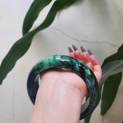 Yingmart  74mm PNJ Certified Natural Color Dark Green Black Natural Jadeite Jade Bangle Bracelet, Real Gemstone, Gift for Her Mom Sister