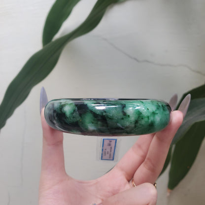 Yingmart  74mm PNJ Certified Natural Color Dark Green Black Natural Jadeite Jade Bangle Bracelet, Real Gemstone, Gift for Her Mom Sister
