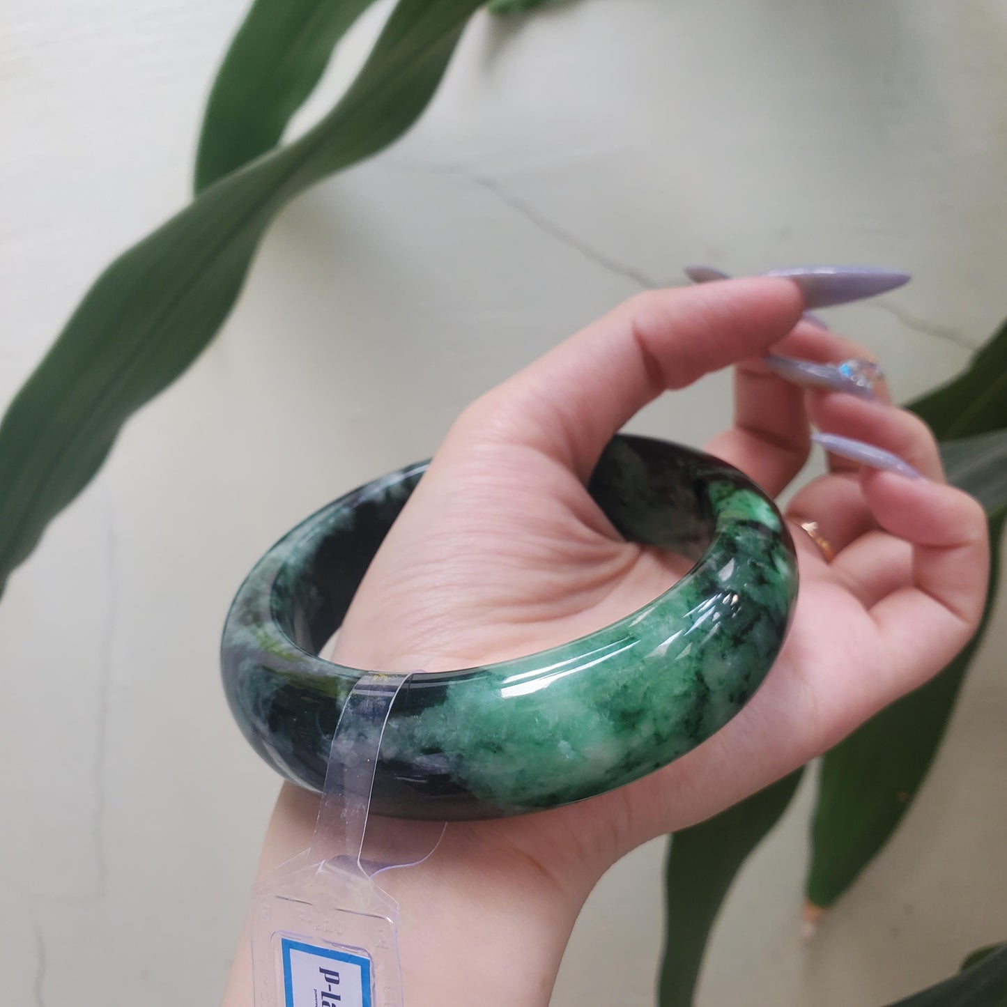 Yingmart  74mm PNJ Certified Natural Color Dark Green Black Natural Jadeite Jade Bangle Bracelet, Real Gemstone, Gift for Her Mom Sister