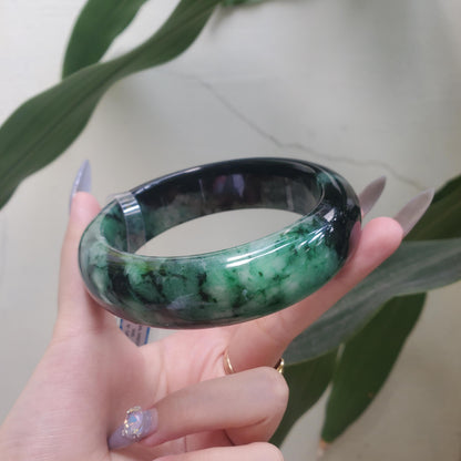 Yingmart  74mm PNJ Certified Natural Color Dark Green Black Natural Jadeite Jade Bangle Bracelet, Real Gemstone, Gift for Her Mom Sister