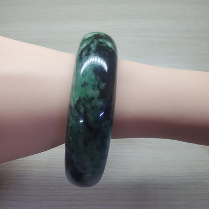 Yingmart  74mm PNJ Certified Natural Color Dark Green Black Natural Jadeite Jade Bangle Bracelet, Real Gemstone, Gift for Her Mom Sister