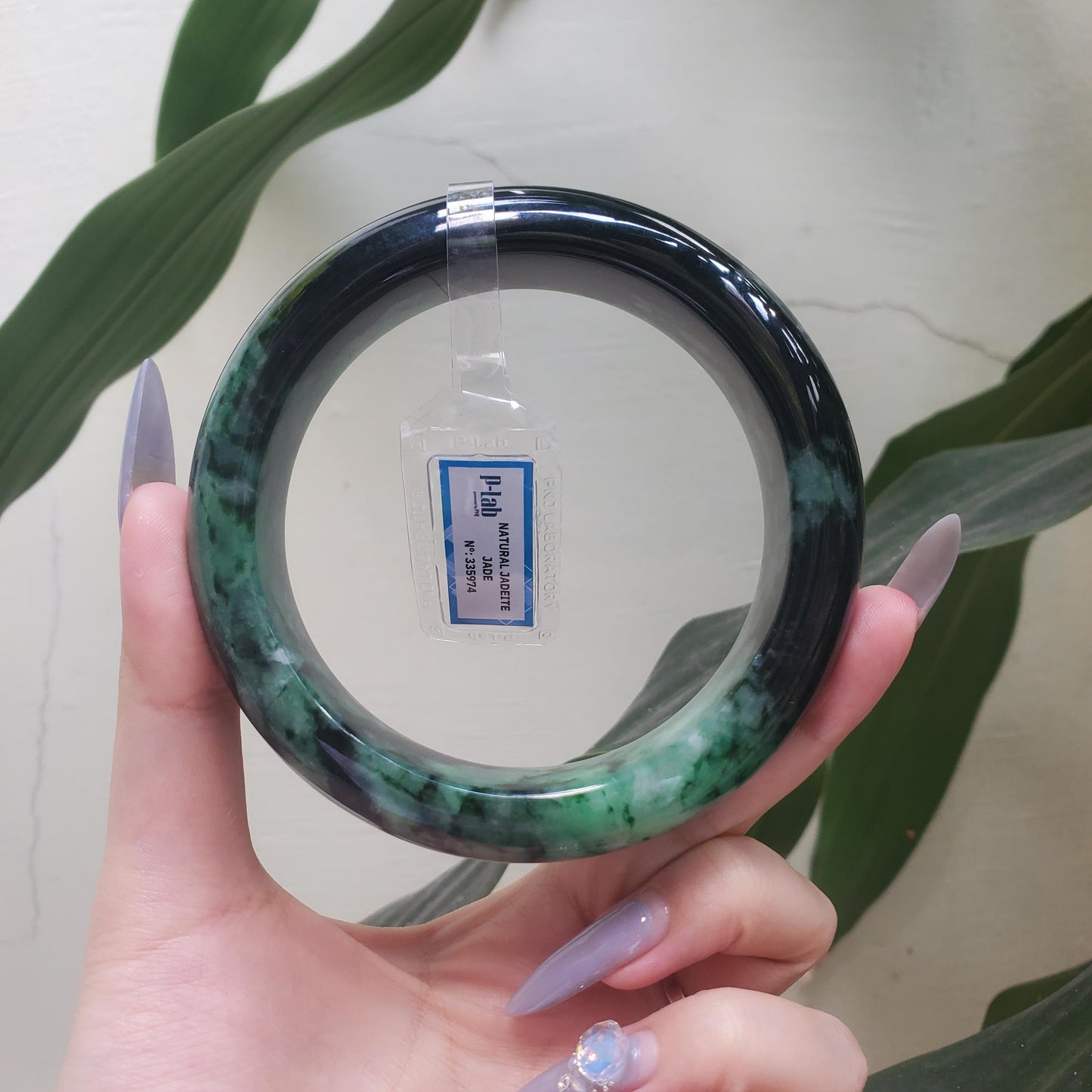 Yingmart  74mm PNJ Certified Natural Color Dark Green Black Natural Jadeite Jade Bangle Bracelet, Real Gemstone, Gift for Her Mom Sister