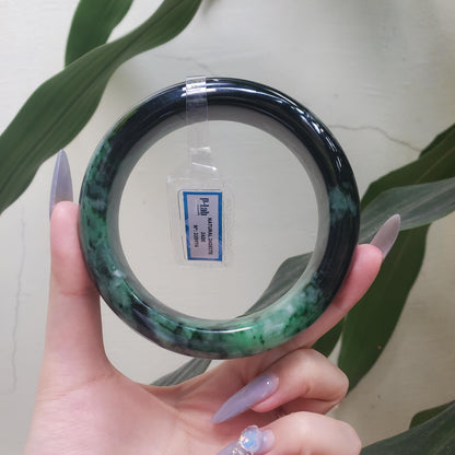 Yingmart  74mm PNJ Certified Natural Color Dark Green Black Natural Jadeite Jade Bangle Bracelet, Real Gemstone, Gift for Her Mom Sister