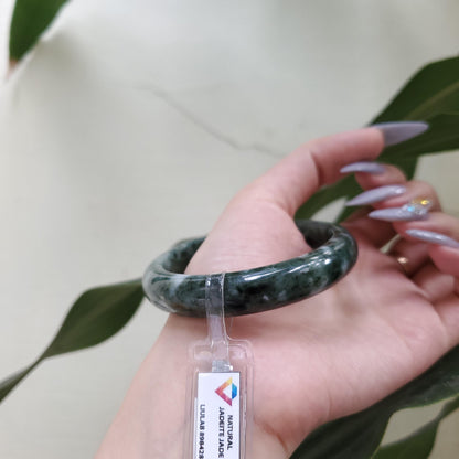Yingmart 58mm Certified Genuine Type A Dark Green Black White Floating Jadeite Jade Bracelet, Mom Jewelry, Bangle For Her Grandma Sister
