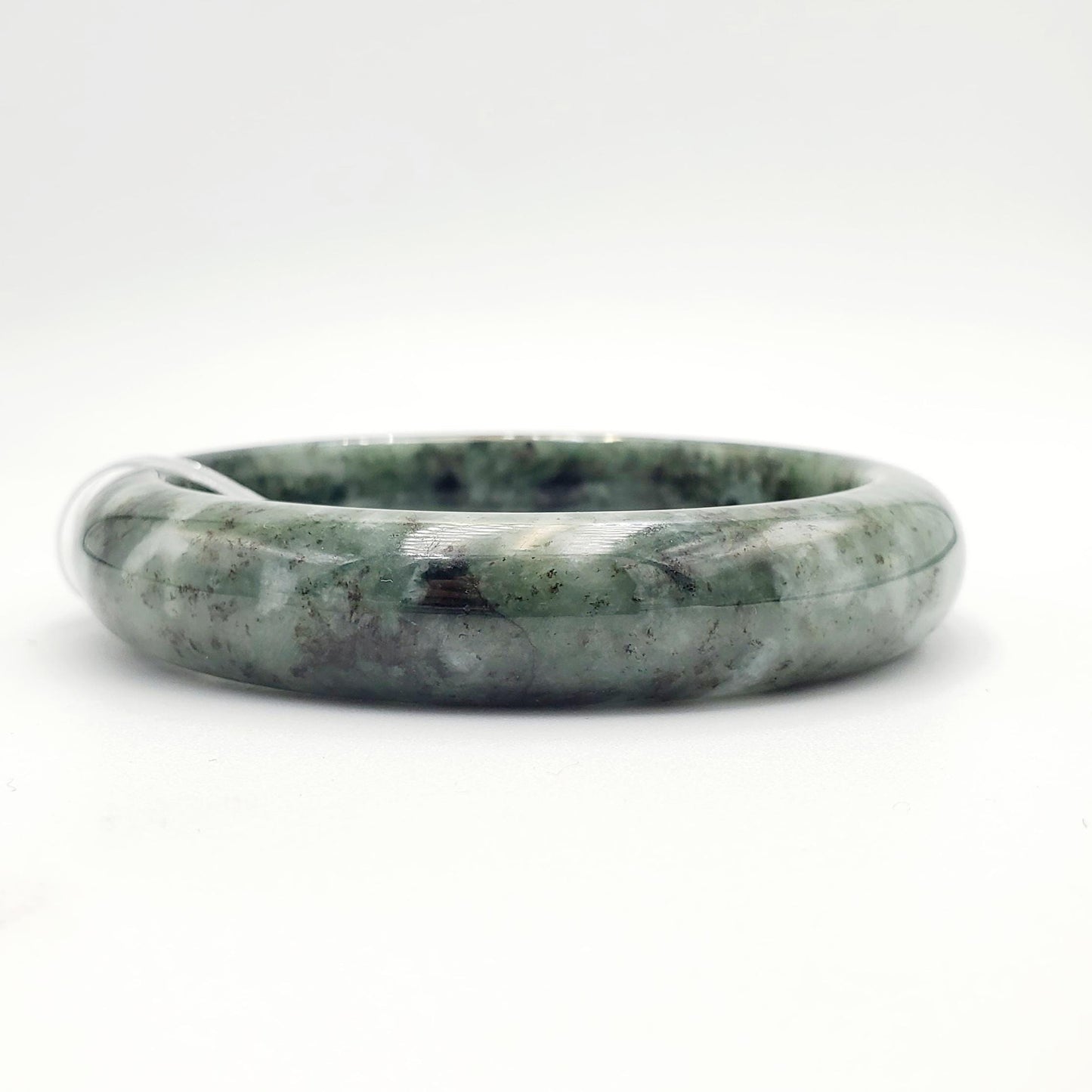 Yingmart 58mm Certified Genuine Type A Dark Green Black White Floating Jadeite Jade Bracelet, Mom Jewelry, Bangle For Her Grandma Sister