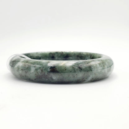 Yingmart 58mm Certified Genuine Type A Dark Green Black White Floating Jadeite Jade Bracelet, Mom Jewelry, Bangle For Her Grandma Sister