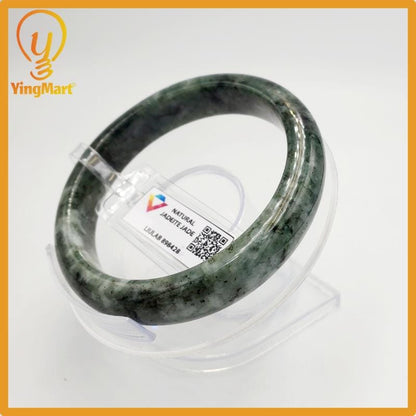 Yingmart 58mm Certified Genuine Type A Dark Green Black White Floating Jadeite Jade Bracelet, Mom Jewelry, Bangle For Her Grandma Sister