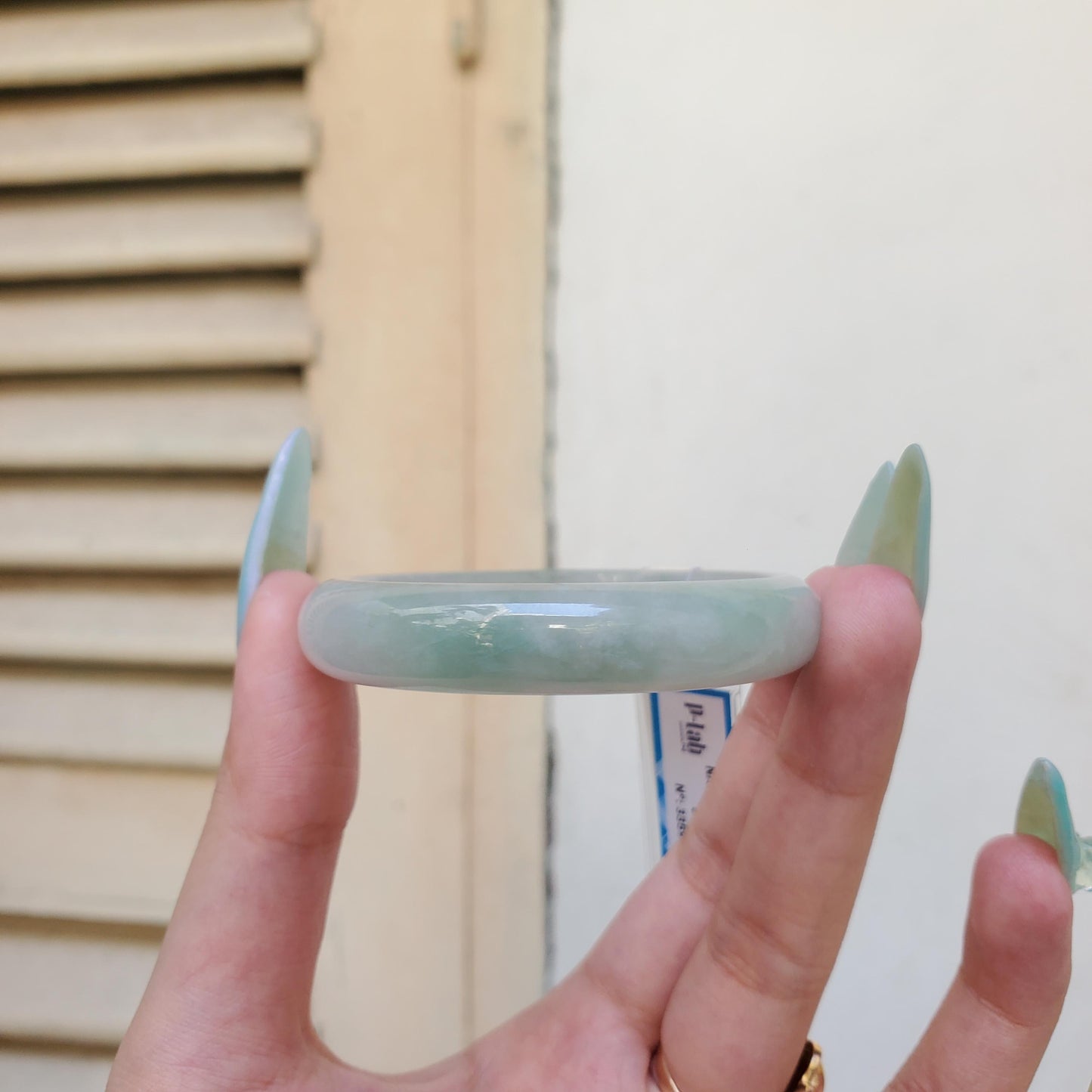 Yingmart 50mm PNJ Certified Natural Color Green Grey White Natural Jadeite Jade Bangle Bracelet, Real Gemstone, Gift for Her Mom Sister