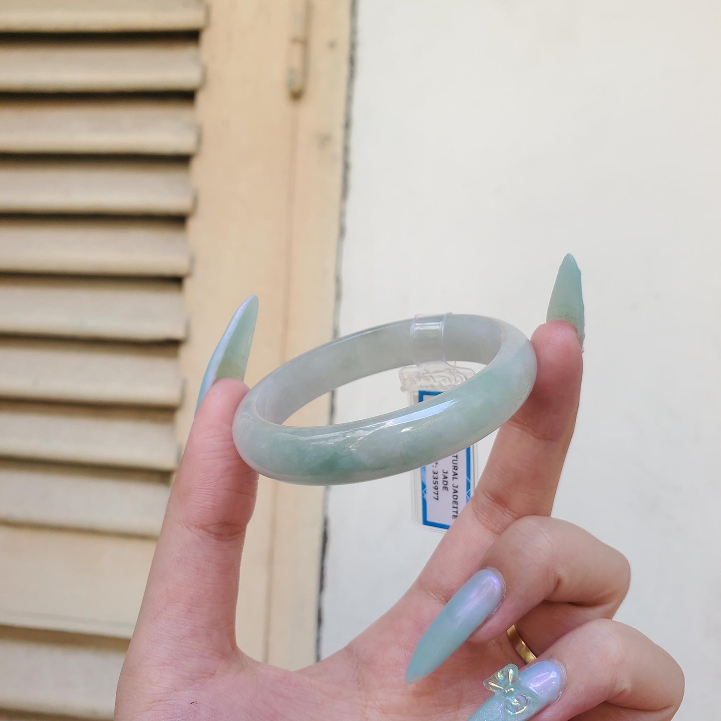 Yingmart 50mm PNJ Certified Natural Color Green Grey White Natural Jadeite Jade Bangle Bracelet, Real Gemstone, Gift for Her Mom Sister