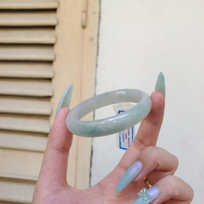 Yingmart 50mm PNJ Certified Natural Color Green Grey White Natural Jadeite Jade Bangle Bracelet, Real Gemstone, Gift for Her Mom Sister