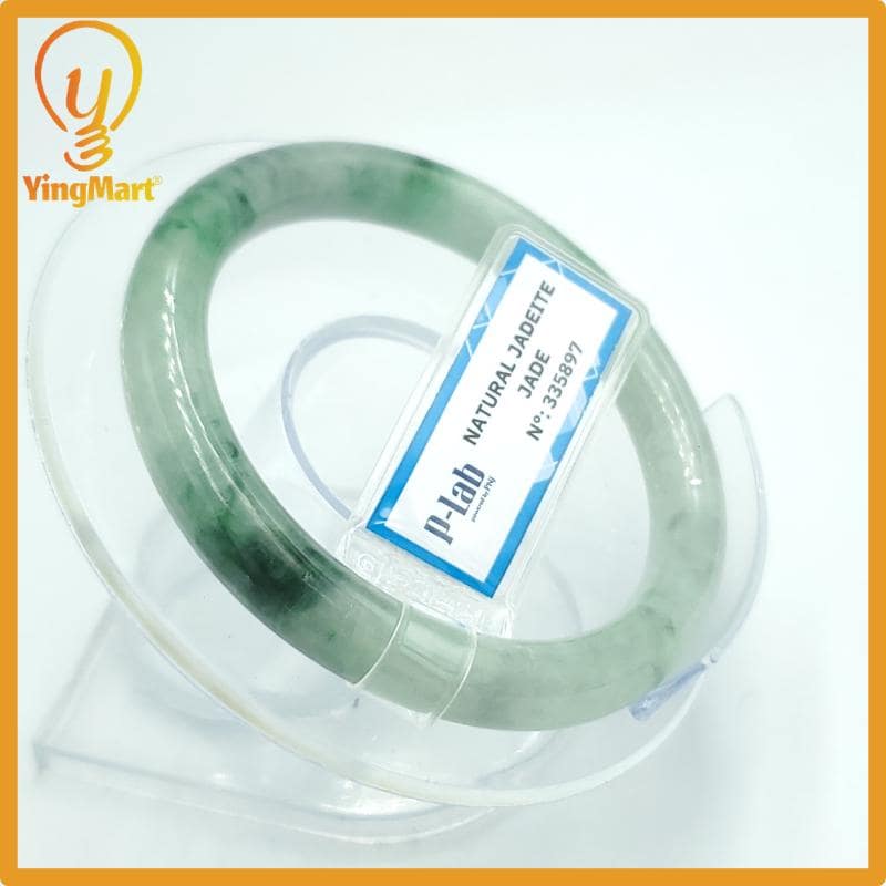 Yingmart 53mm PNJ Certified Natural Color Green Light Green Natural Jadeite Jade Bangle Bracelet, Real Gemstone, Gift for Her Sister Mom