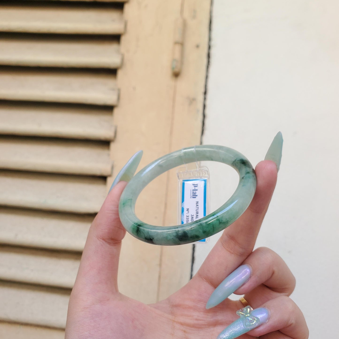 Yingmart 53mm PNJ Certified Natural Color Green Light Green Natural Jadeite Jade Bangle Bracelet, Real Gemstone, Gift for Her Sister Mom